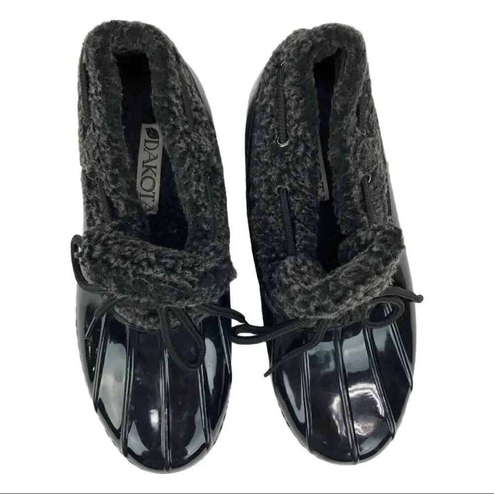 Dakota Shearling Patent Leather Black Duck Slip On Low Top Boots Shoes Size 6.5